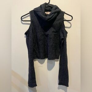 Hollister cropped Charcoal Knit Sweater with Open Shoulders